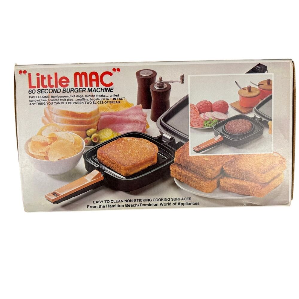 Vintage Hamilton Beach Little Mac Burger Machine Joe Namath In Box Working